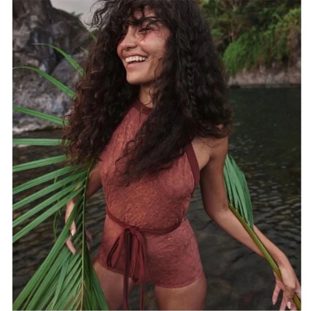 NEW Free People Free-est Heidi Surf One Piece Swimsuit Purple/Brown Combo